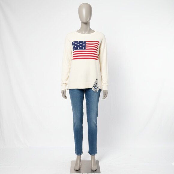 NWT Peace Love World Love Unites Us Americana Sweater Pristine Ivory M - Picture 5 of 13